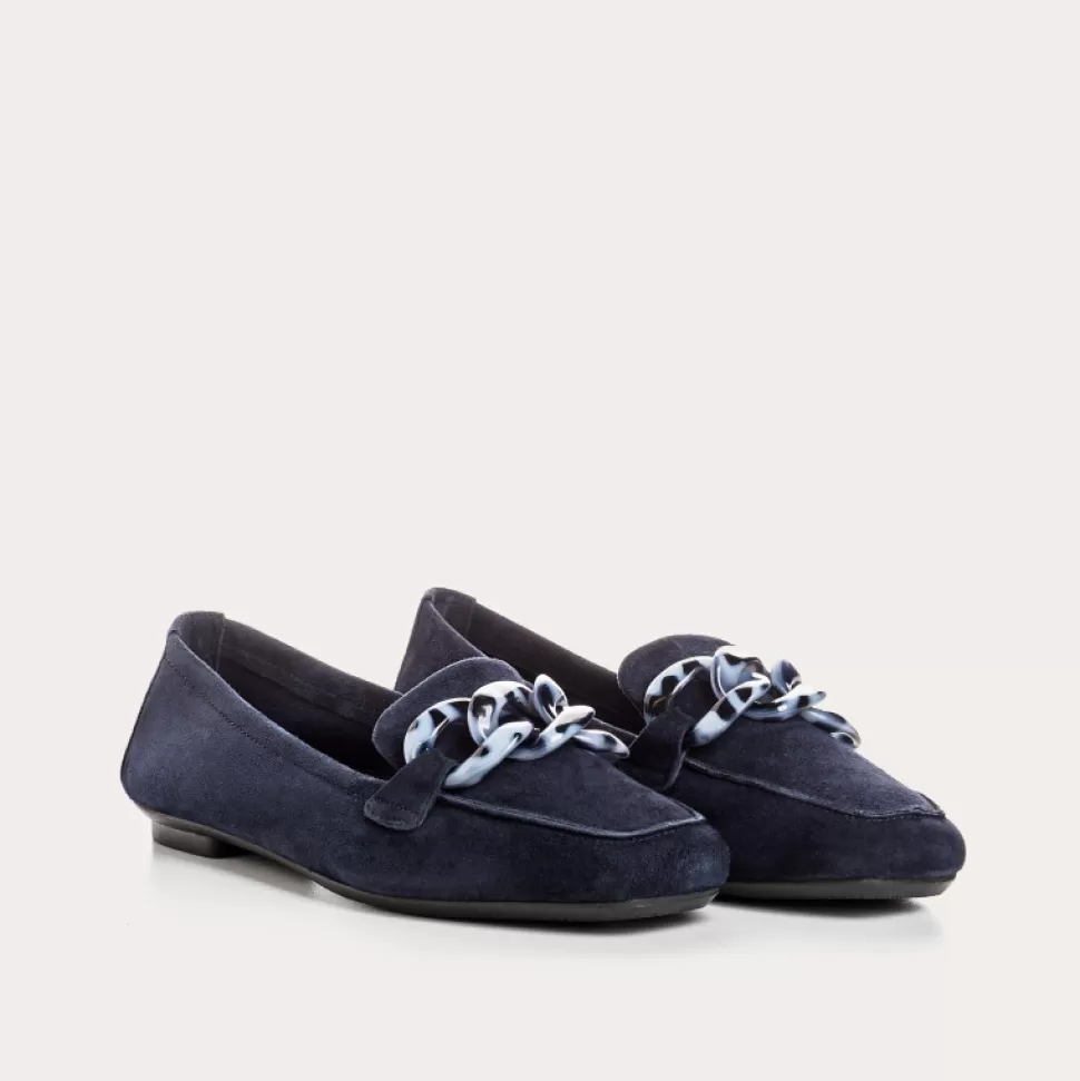 Mocassins^Reqins Mocassins Hanissa Cuir Velours Bleu, Nuit