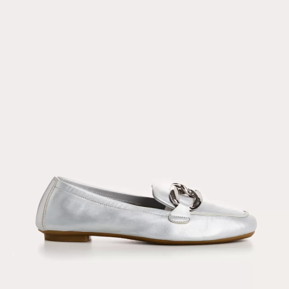 Mocassins^Reqins Mocassins Haster Cuir Nacre Argent, Metallique