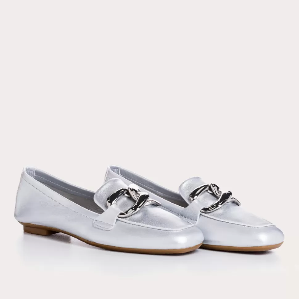Mocassins^Reqins Mocassins Haster Cuir Nacre Argent, Metallique