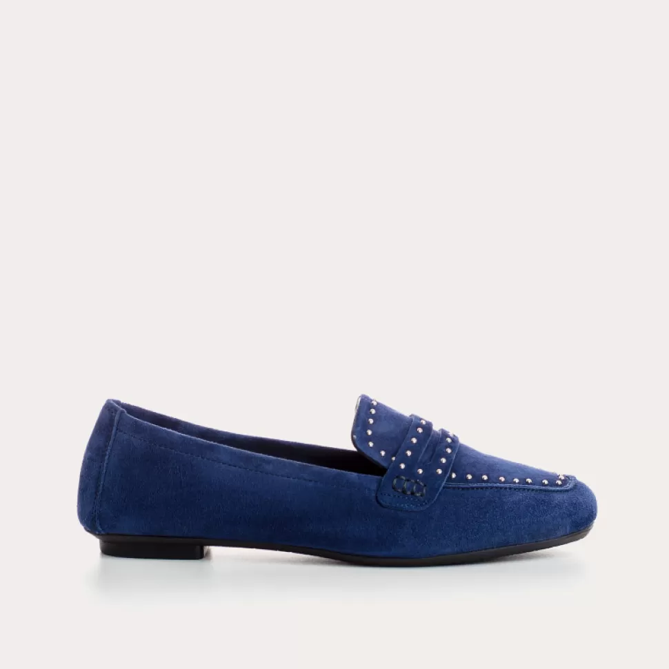 Mocassins^Reqins Mocassins Helodie Cuir Velours Bleu, Ocean