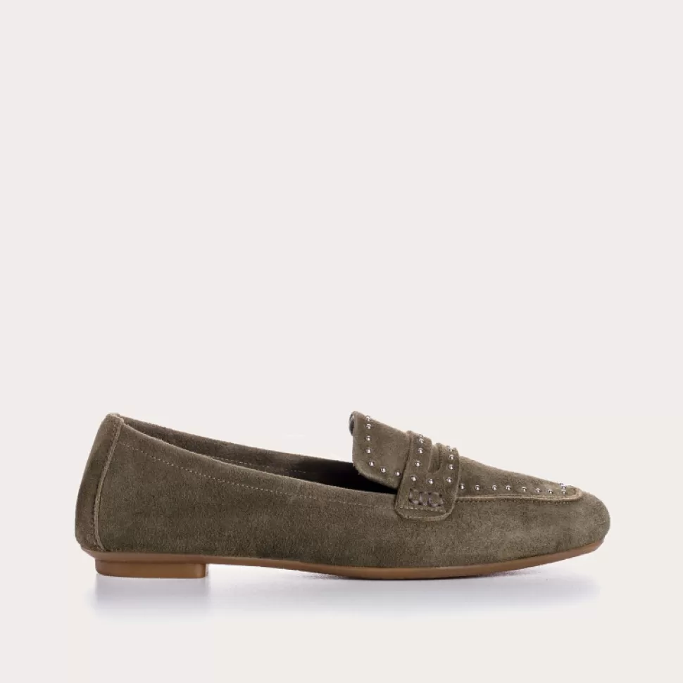 Mocassins^Reqins Mocassins Helodie Cuir Velours Vert, Olive