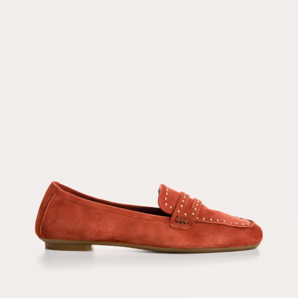Mocassins^Reqins Mocassins Helodie Cuir Velours Rouge, Brique