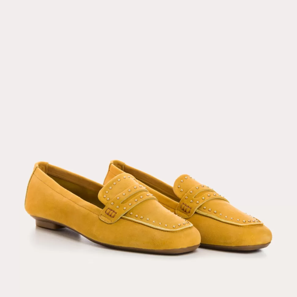 Mocassins^Reqins Mocassins Helodie Cuir Velours Jaune, Ocre