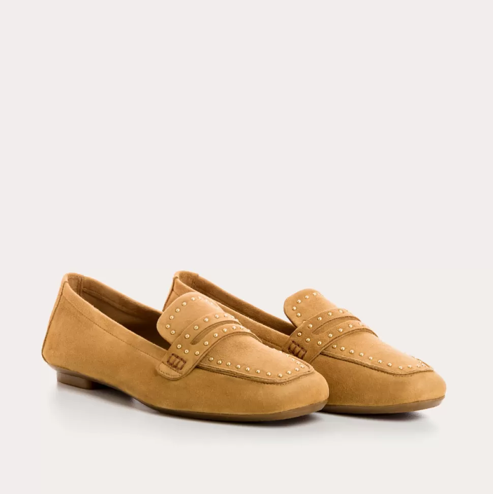 Mocassins^Reqins Mocassins Helodie Cuir Velours Camel, Camel