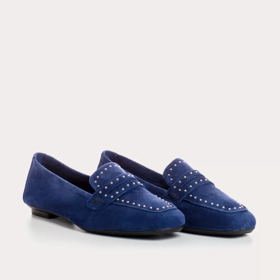 Mocassins^Reqins Mocassins Helodie Cuir Velours Bleu, Ocean