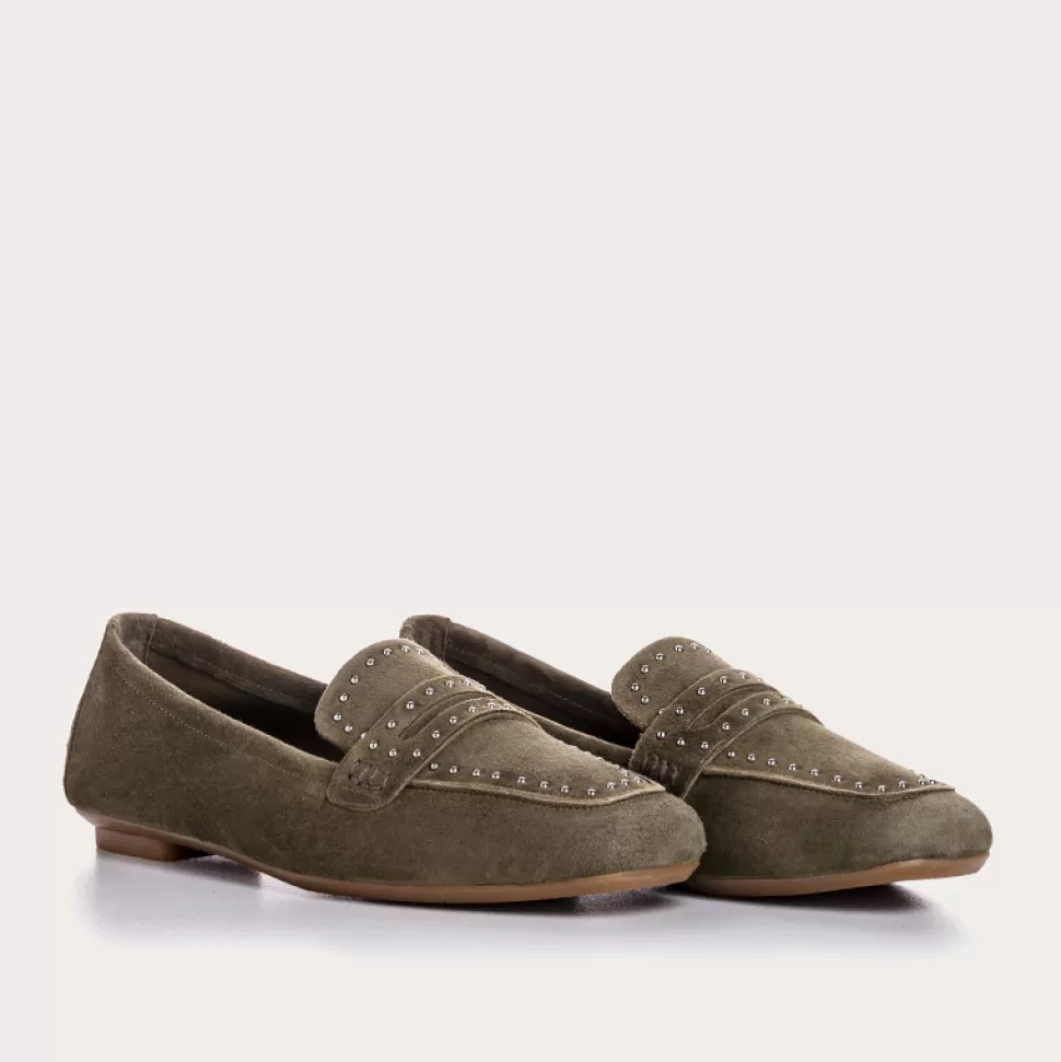 Mocassins^Reqins Mocassins Helodie Cuir Velours Vert, Olive