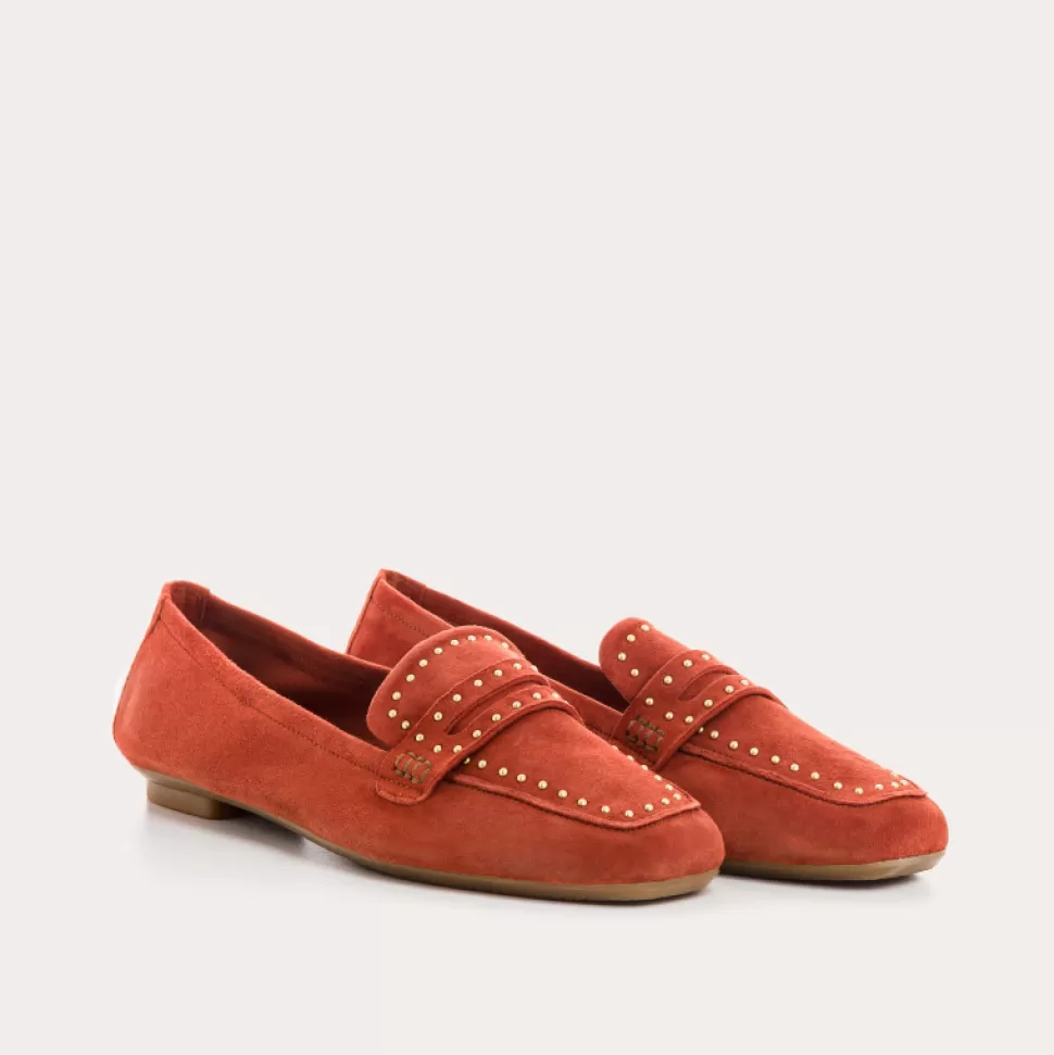 Mocassins^Reqins Mocassins Helodie Cuir Velours Rouge, Brique