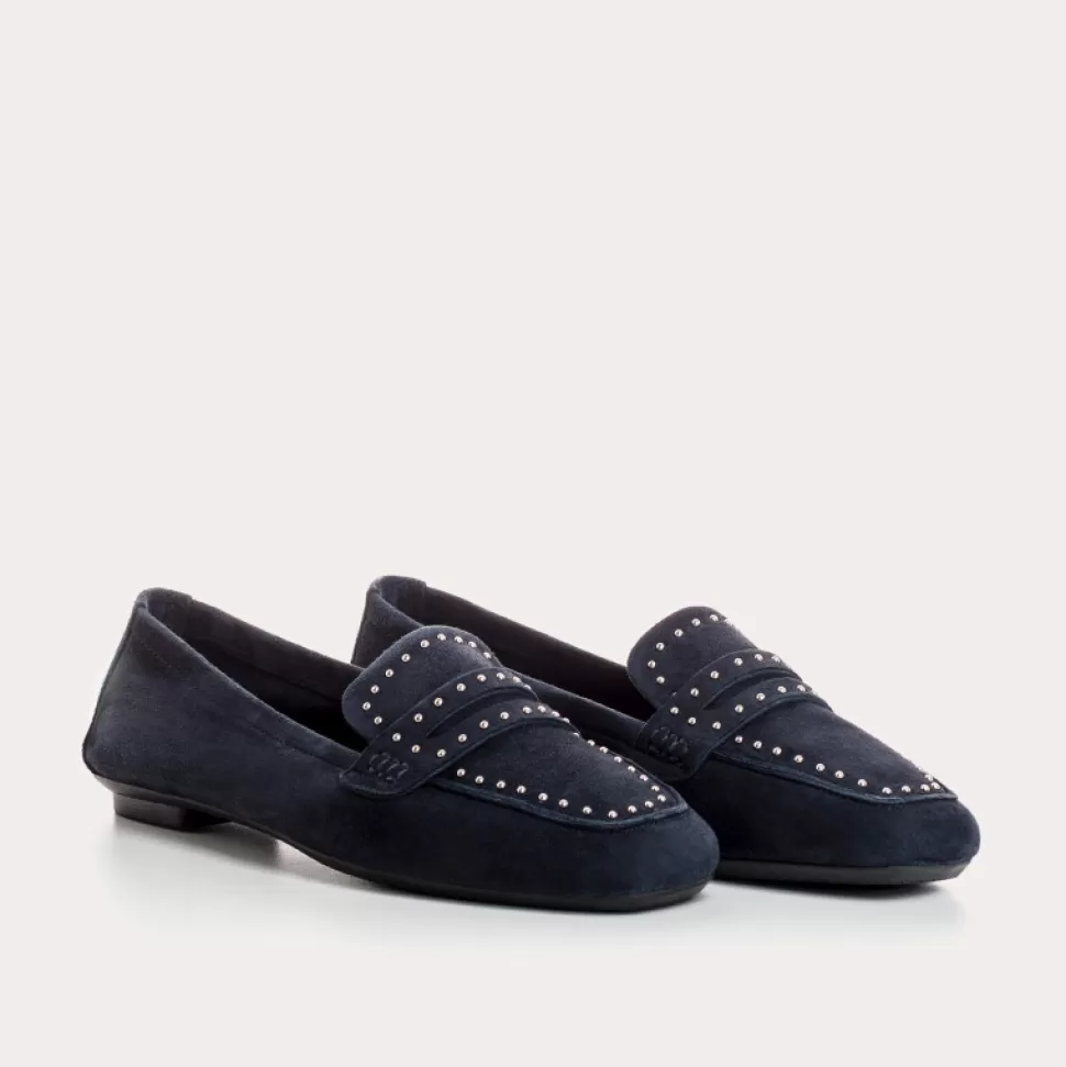 Mocassins^Reqins Mocassins Helodie Cuir Velours Marine, Bleu