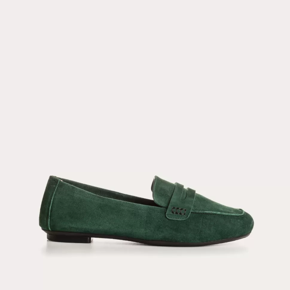 Mocassins^Reqins Mocassins Hema Cuir Velours Vert, Sapin