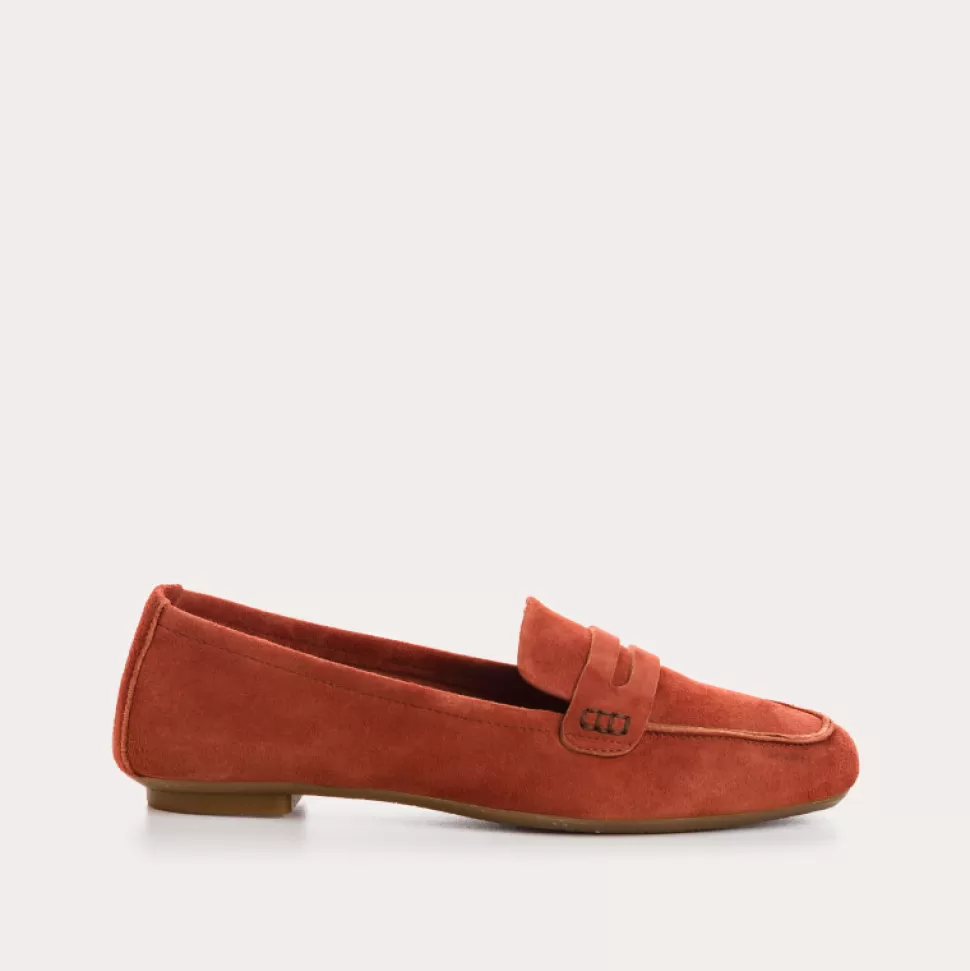 Mocassins^Reqins Mocassins Hema Cuir Velours Rouge, Brique