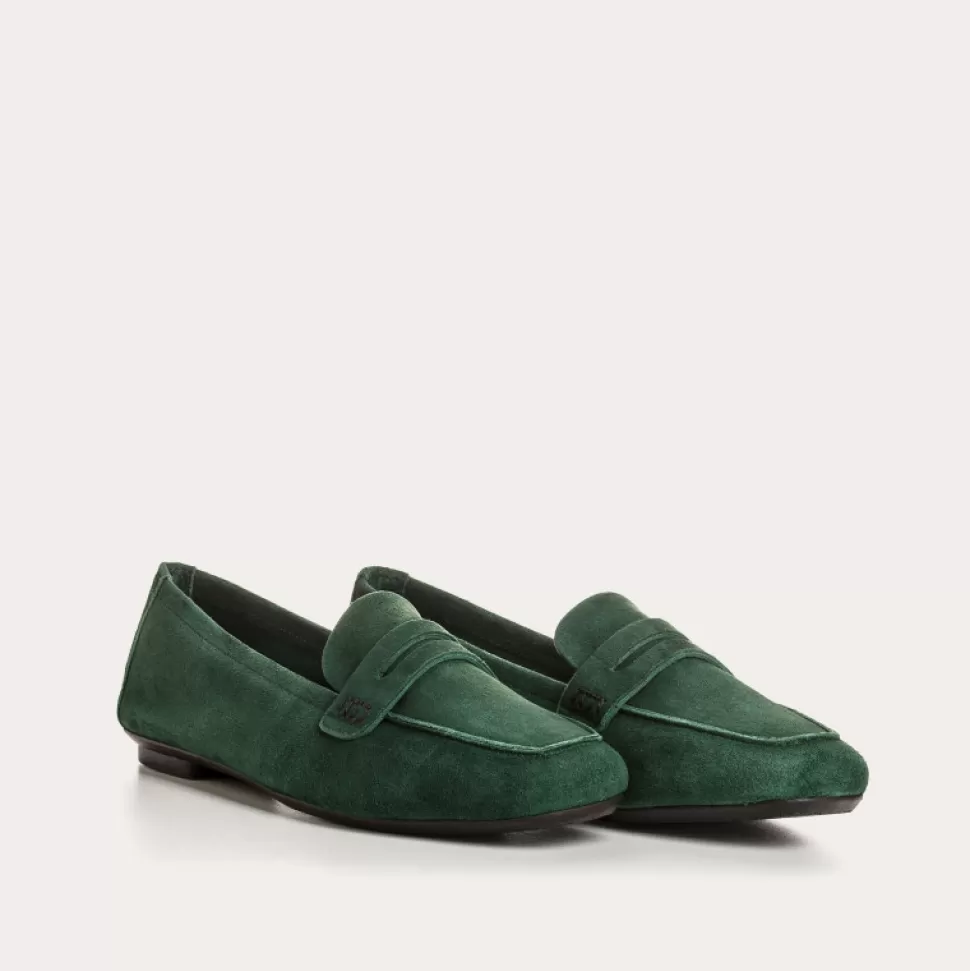 Mocassins^Reqins Mocassins Hema Cuir Velours Vert, Sapin