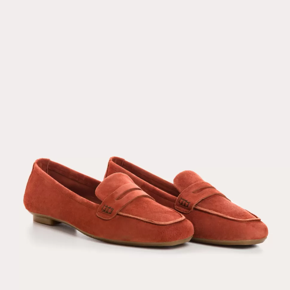 Mocassins^Reqins Mocassins Hema Cuir Velours Rouge, Brique