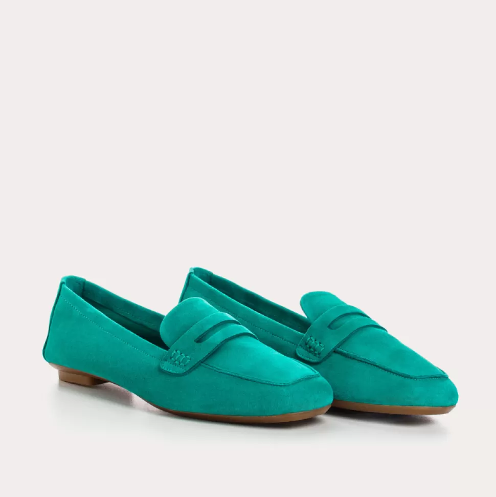 Mocassins^Reqins Mocassins Hema Cuir Velours Vert, Emeraude