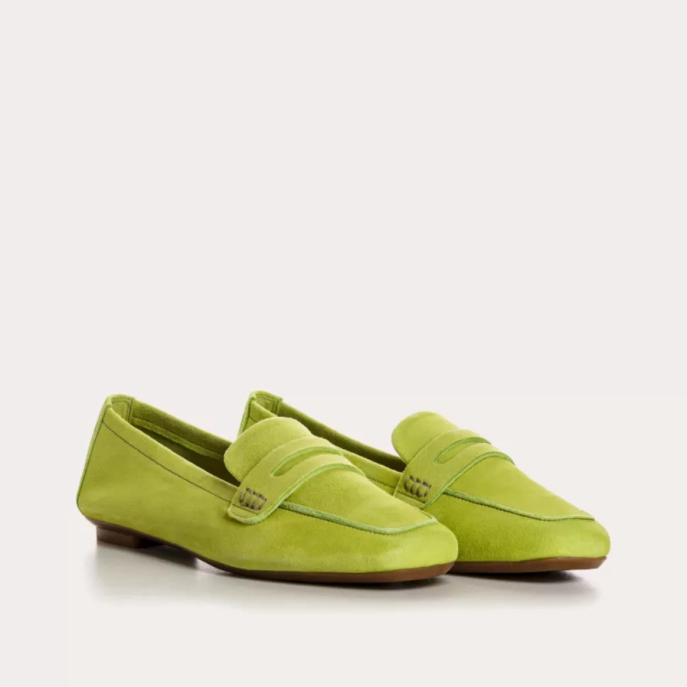 Mocassins^Reqins Mocassins Hema Cuir Velours Vert, Kiwi