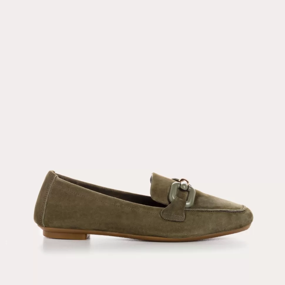 Mocassins^Reqins Mocassins Herera Cuir Velours Vert, Olive