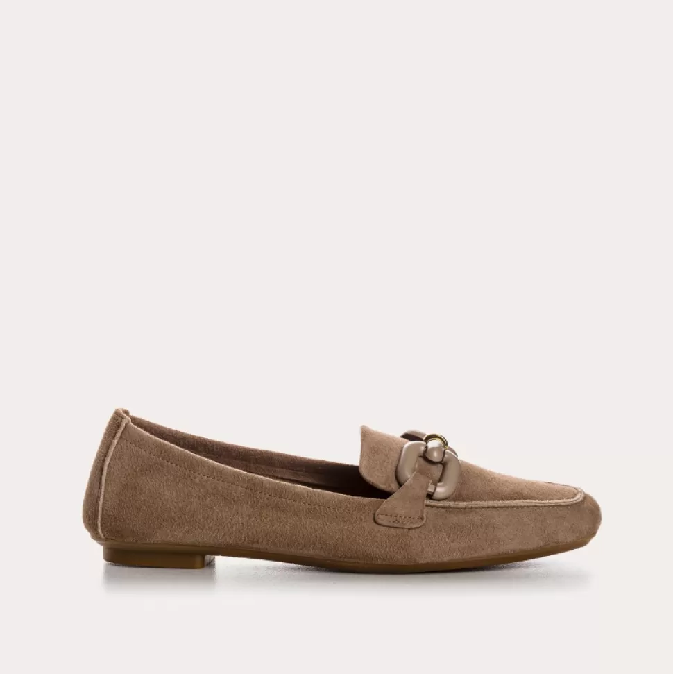 Mocassins^Reqins Mocassins Herera Cuir Velours Beige, Beige Fonce