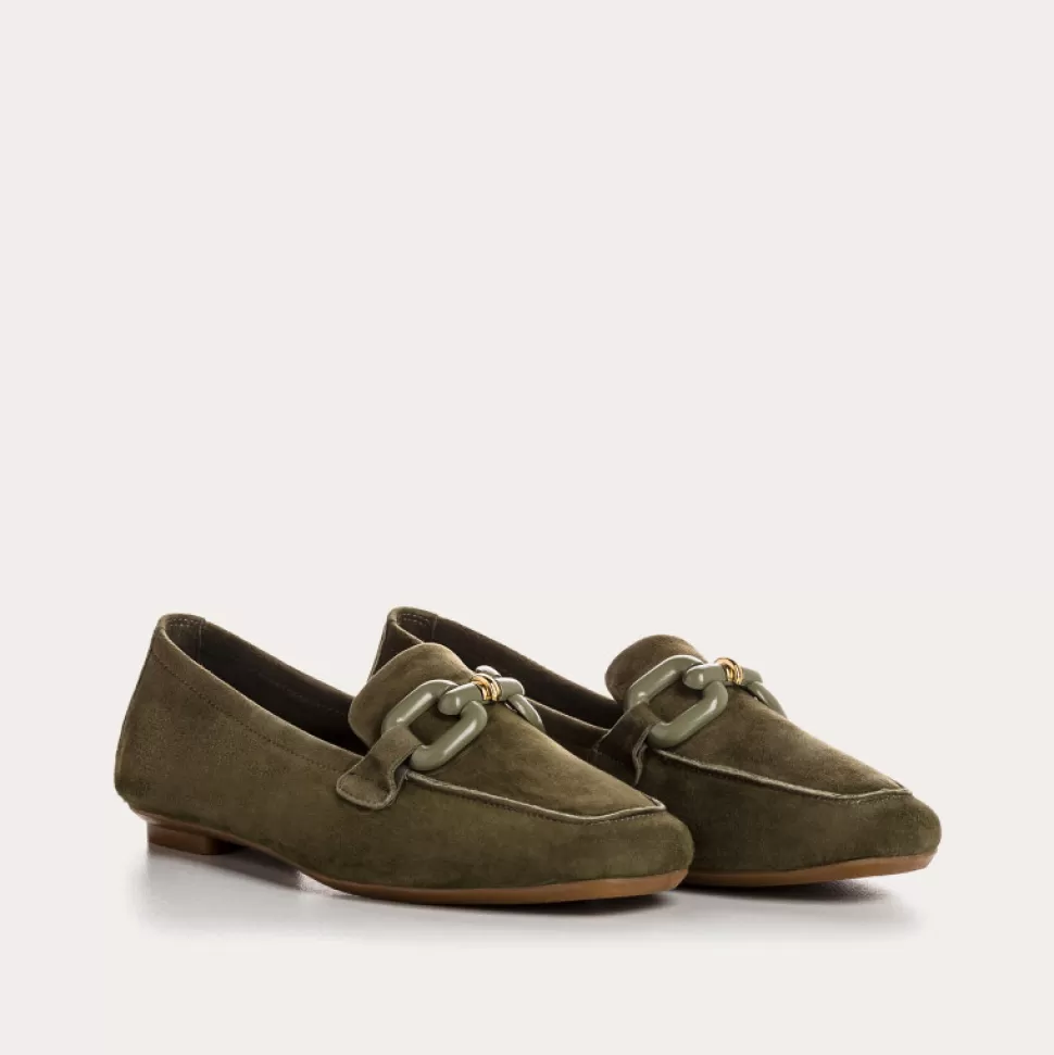 Mocassins^Reqins Mocassins Herera Cuir Velours Vert, Olive