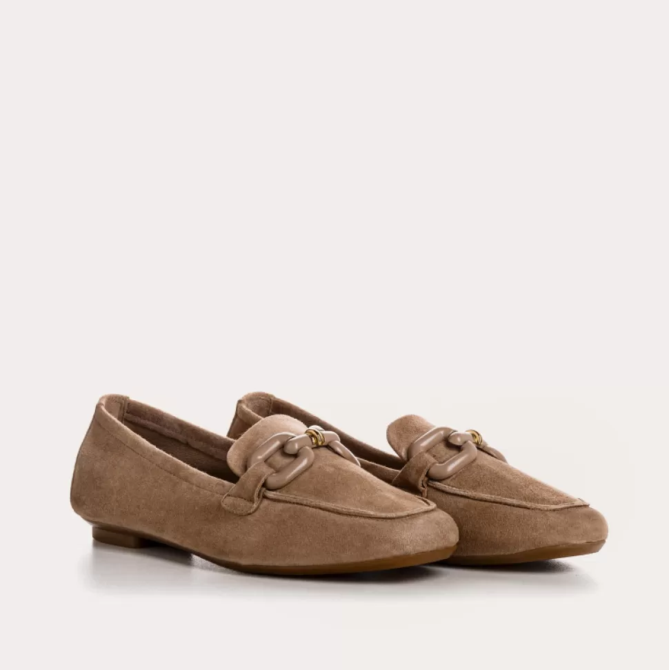 Mocassins^Reqins Mocassins Herera Cuir Velours Beige, Beige Fonce