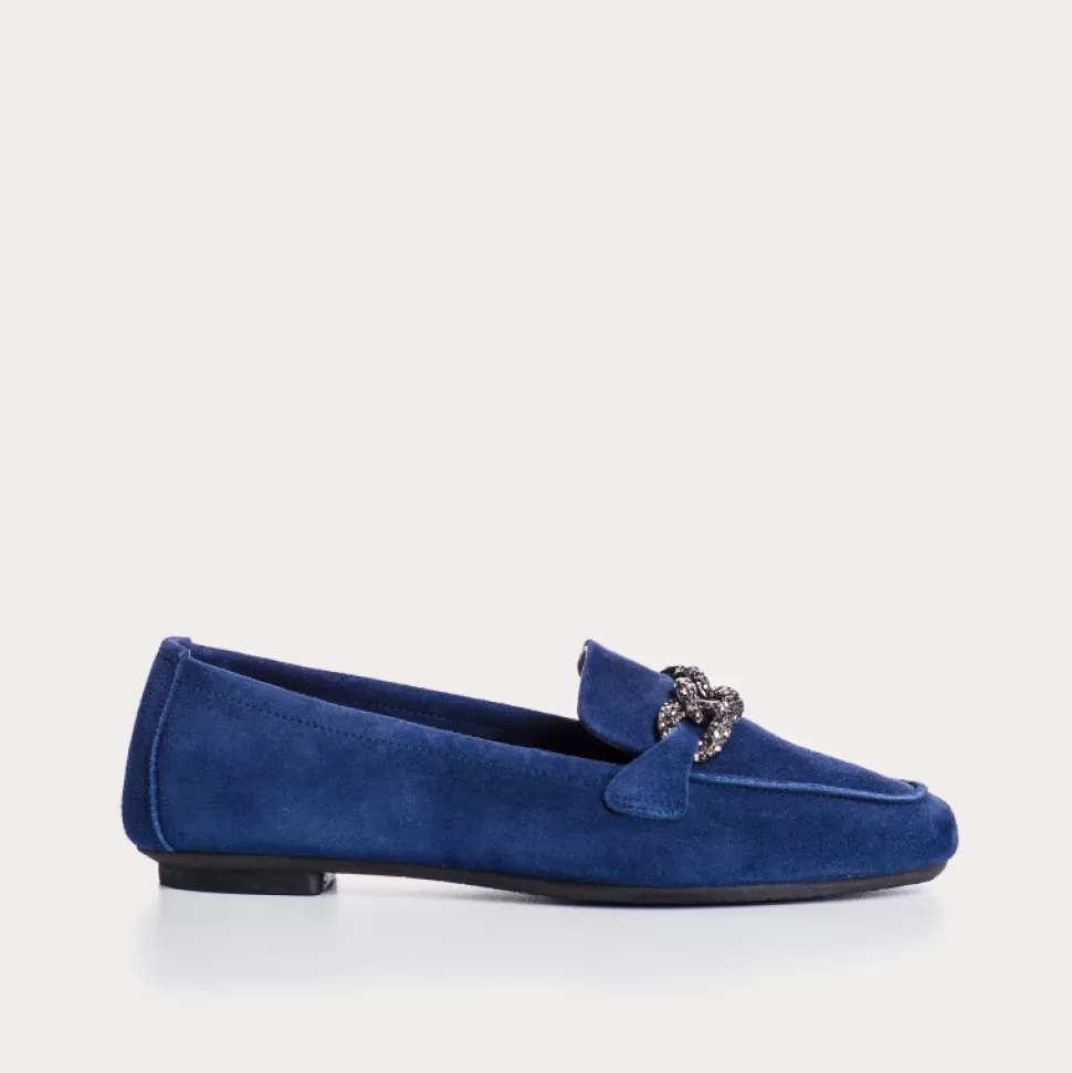 Mocassins^Reqins Mocassins Holding Cuir Velours Bleu, Ocean