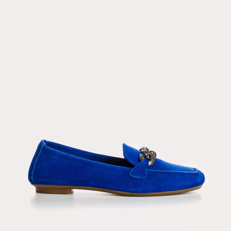 Mocassins^Reqins Mocassins Holding Cuir Velours Bleu, Bleu Electrique