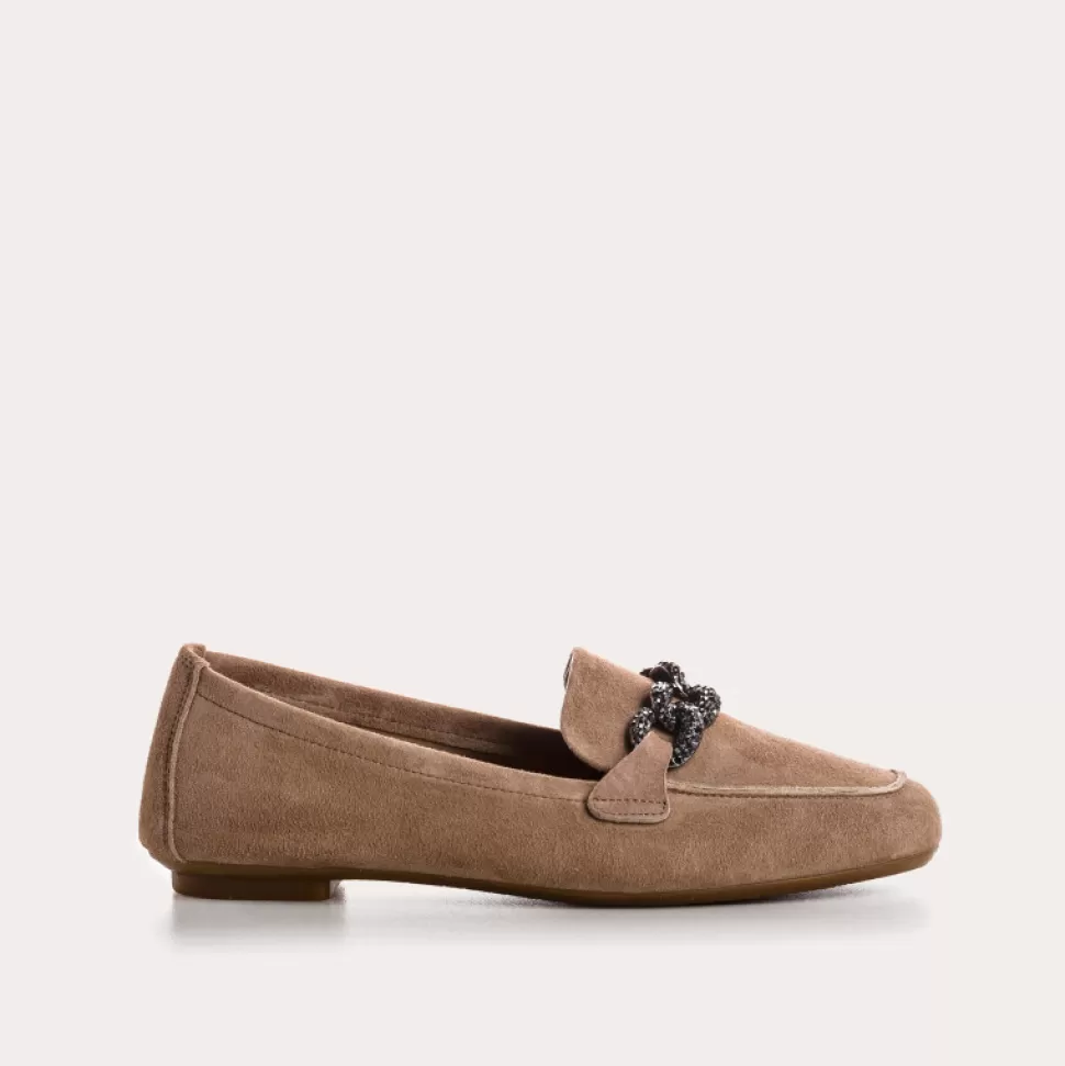 Mocassins^Reqins Mocassins Holding Cuir Velours Beige, Beige Fonce