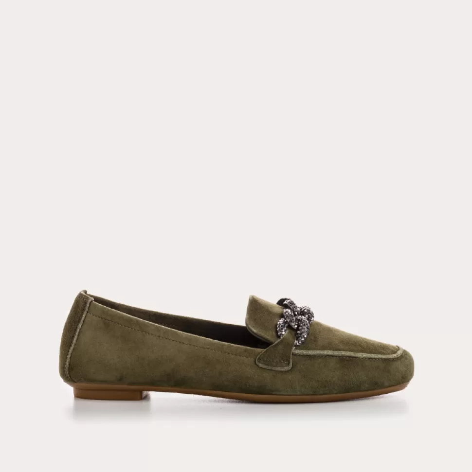 Mocassins^Reqins Mocassins Holding Cuir Velours Vert, Olive