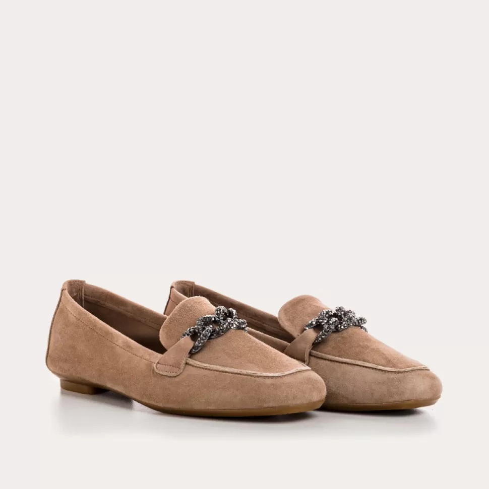 Mocassins^Reqins Mocassins Holding Cuir Velours Beige, Beige Fonce