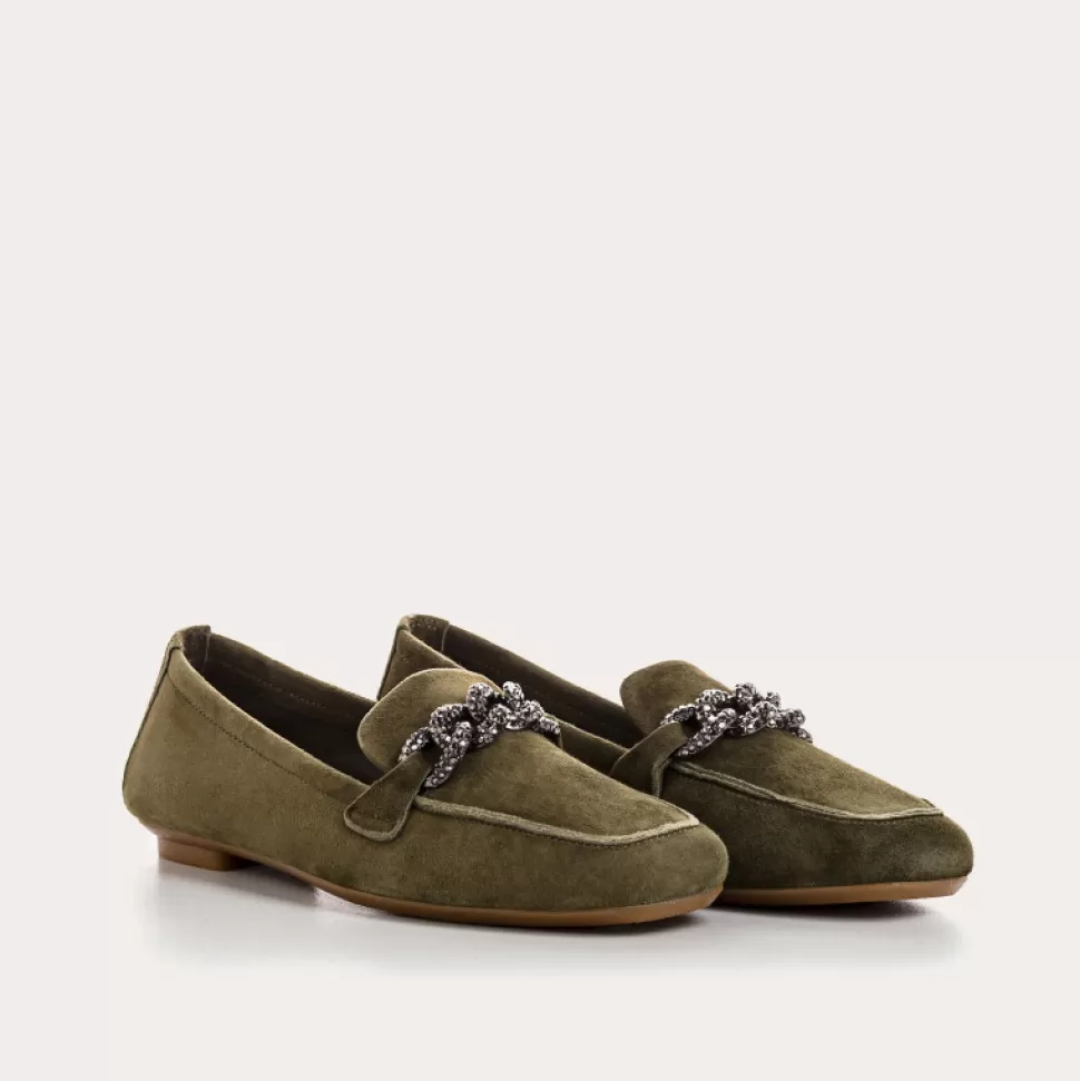 Mocassins^Reqins Mocassins Holding Cuir Velours Vert, Olive