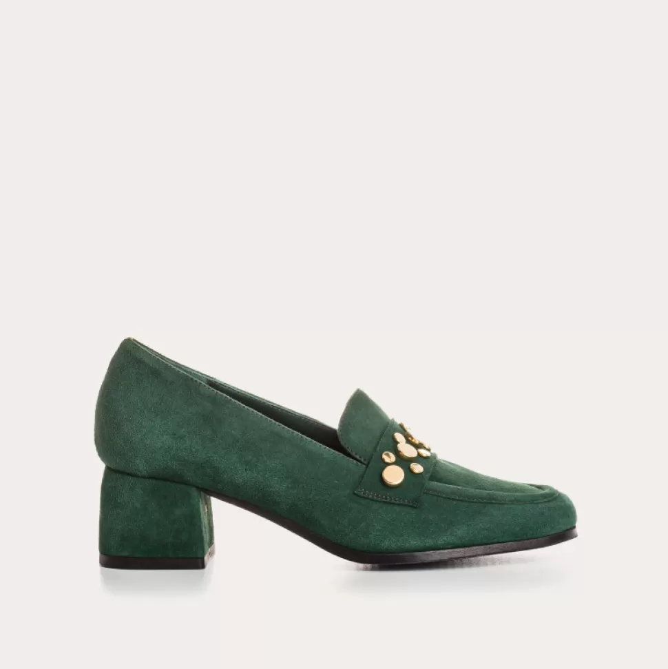 Mocassins^Reqins Mocassins Livy Cuir Velours Vert, Sapin