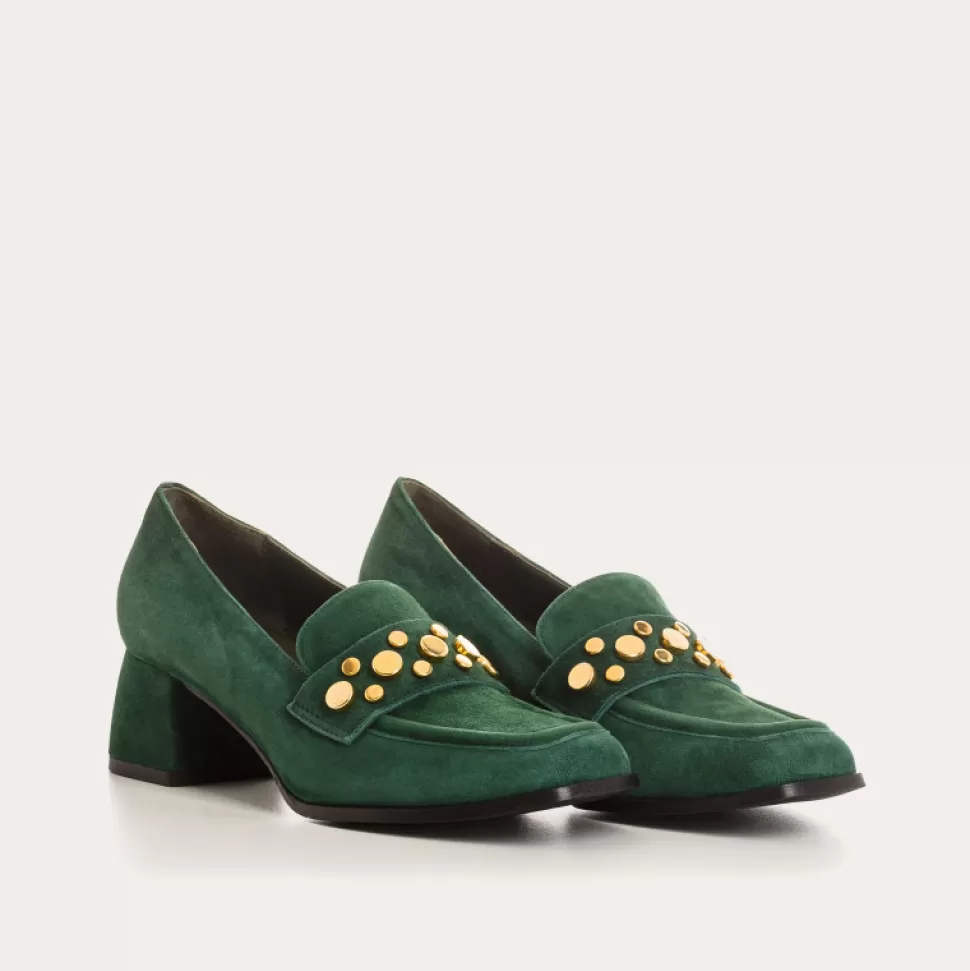 Mocassins^Reqins Mocassins Livy Cuir Velours Vert, Sapin