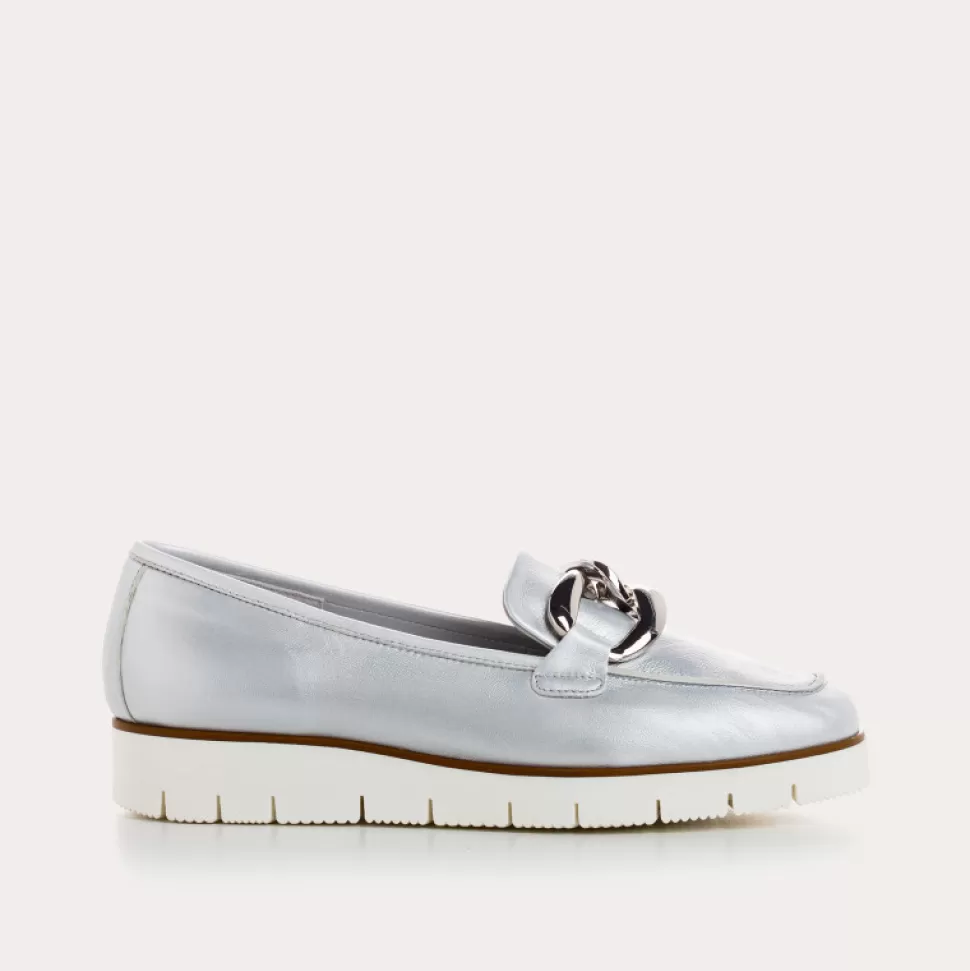Mocassins^Reqins Mocassins Naster Cuir Nacre Argent, Metallique