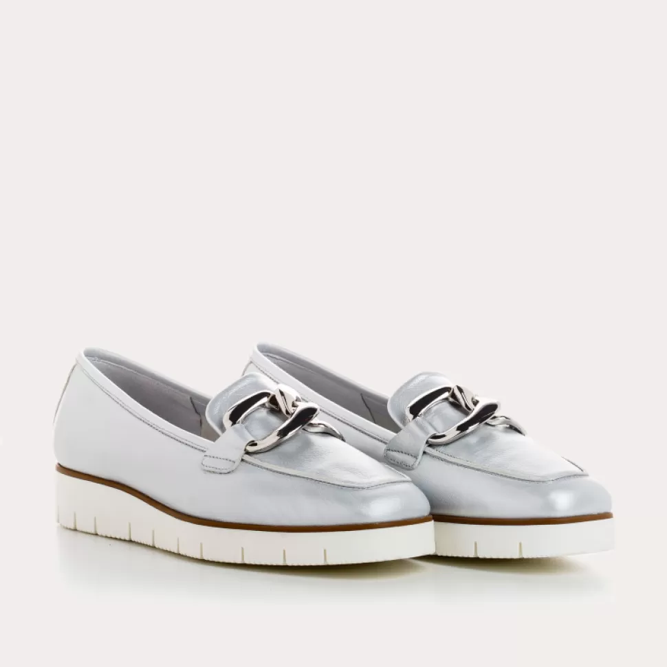 Mocassins^Reqins Mocassins Naster Cuir Nacre Argent, Metallique