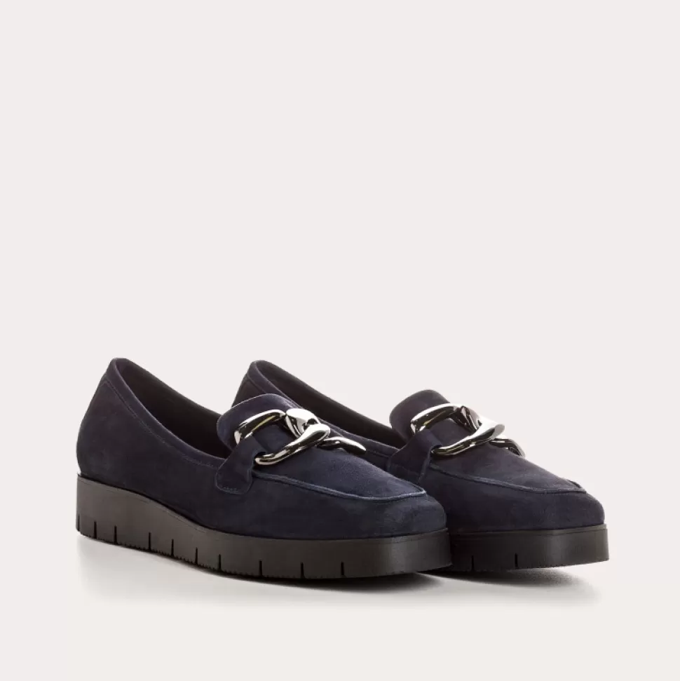Mocassins^Reqins Mocassins Naster Cuir Velours Bleu, Nuit