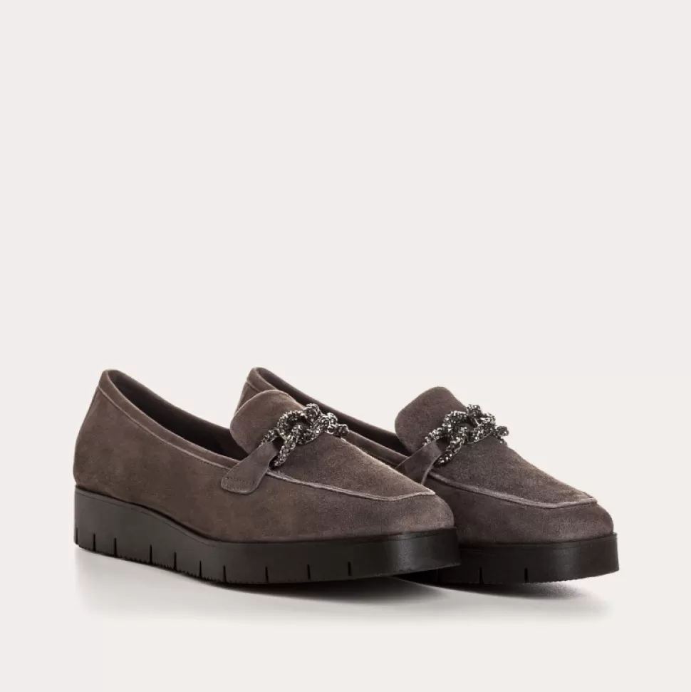 Mocassins^Reqins Mocassins Nora Cuir Velours Anthracite, Gris