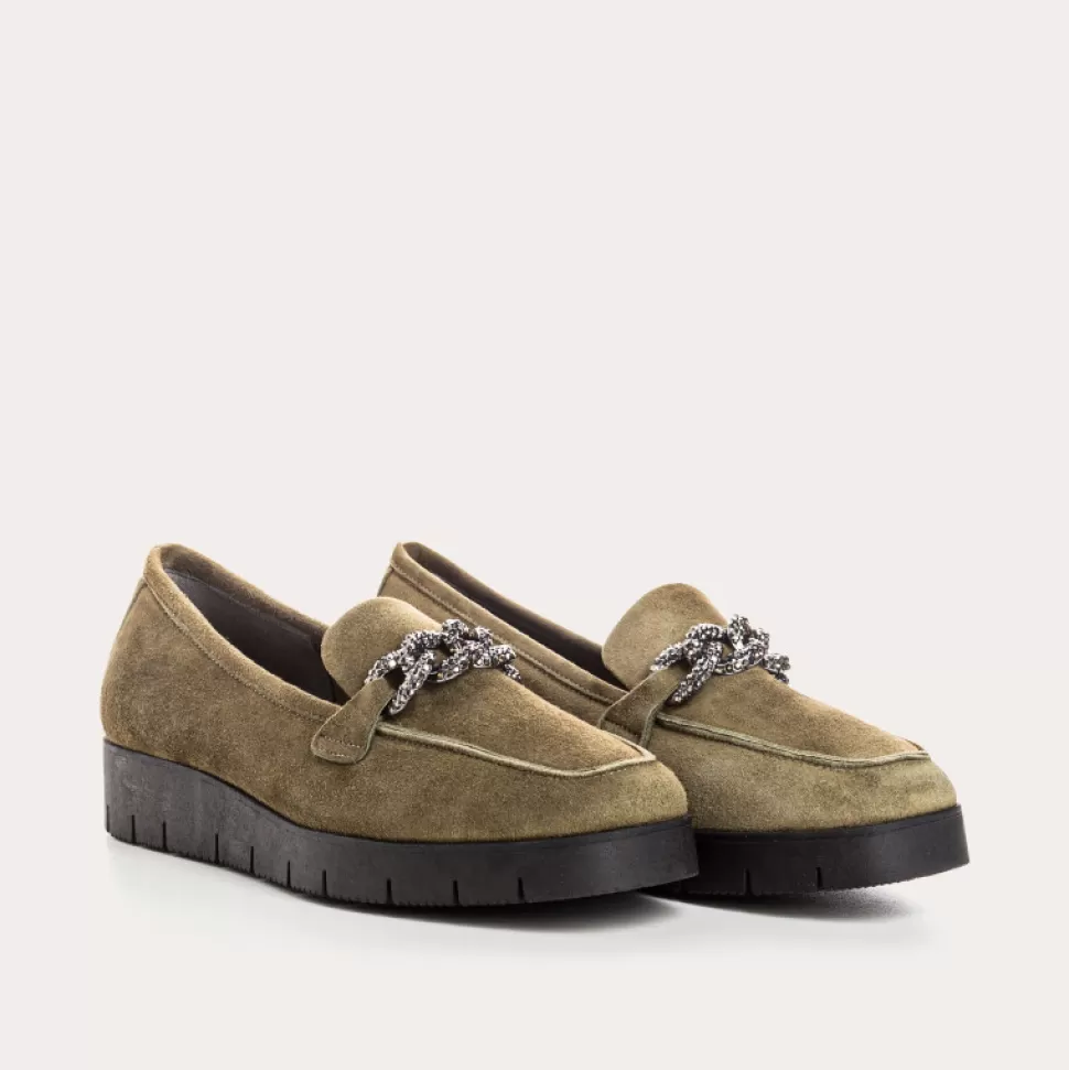 Mocassins^Reqins Mocassins Nora Cuir Velours Vert, Olive