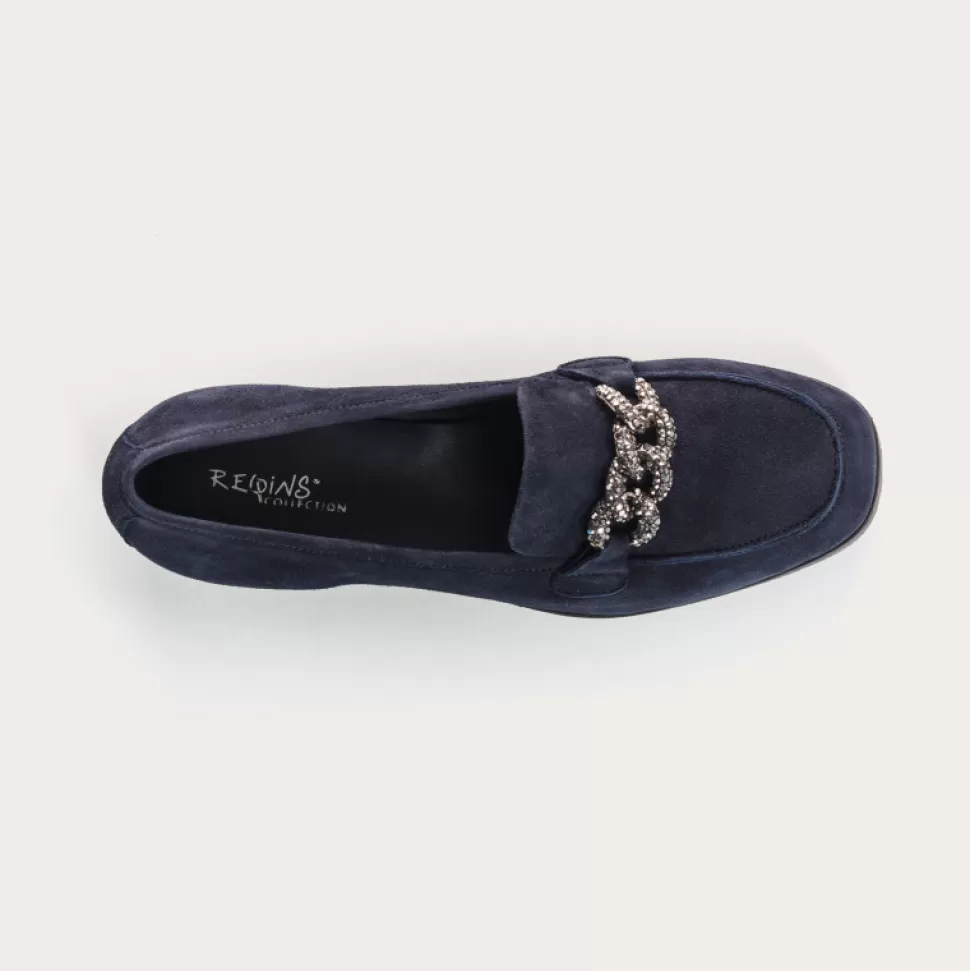 Mocassins^Reqins Mocassins Nora Cuir Velours Bleu, Nuit
