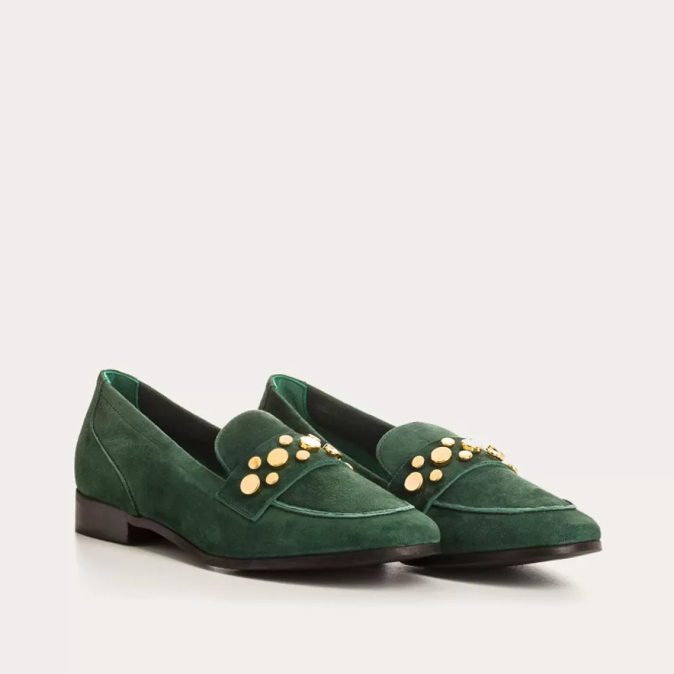 Mocassins^Reqins Mocassins Pavla Cuir Velours Vert, Sapin