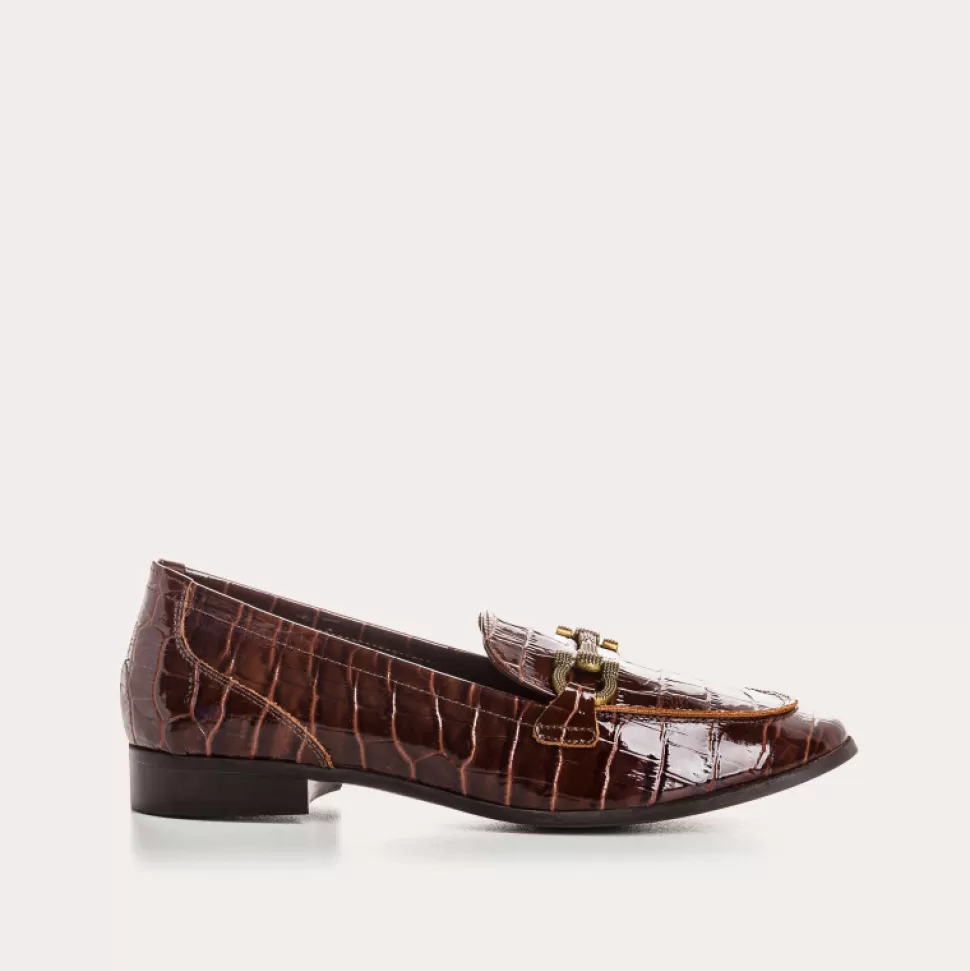 Mocassins^Reqins Mocassins Polla Croco Vernis Marron, Cacao