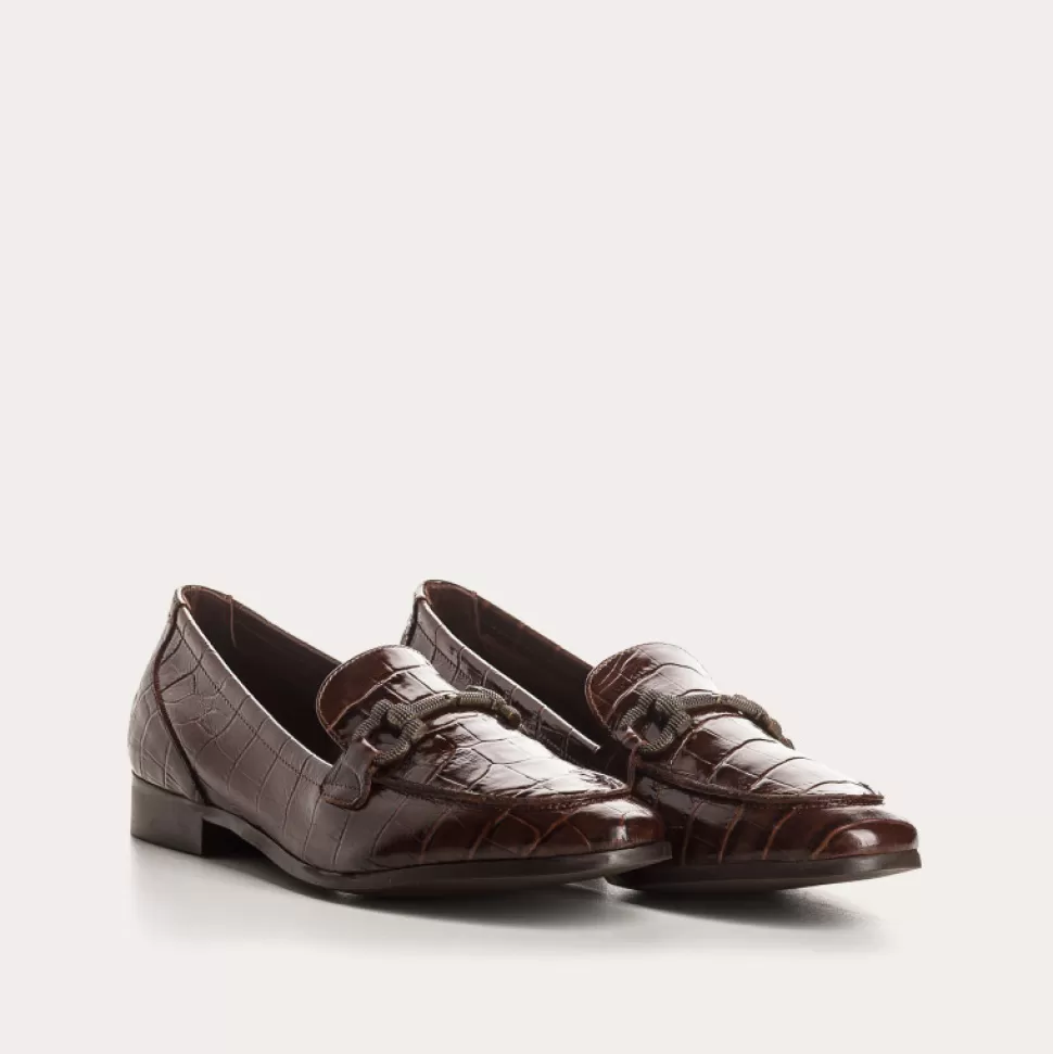 Mocassins^Reqins Mocassins Polla Croco Vernis Marron, Cacao