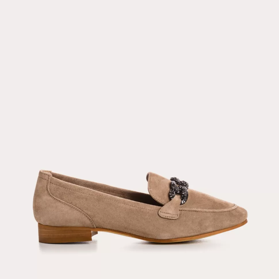 Mocassins^Reqins Mocassins Poppy Cuir Velours Beige, Beige Fonce