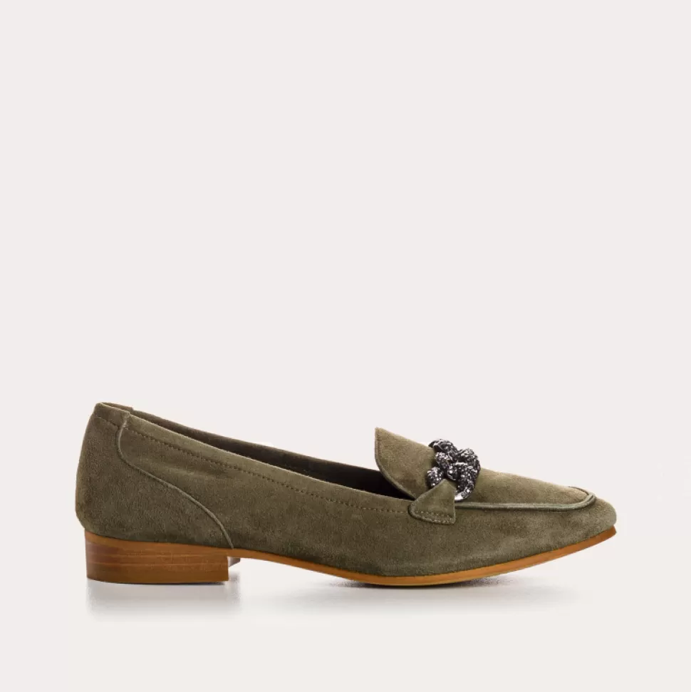 Mocassins^Reqins Mocassins Poppy Cuir Velours Vert, Olive