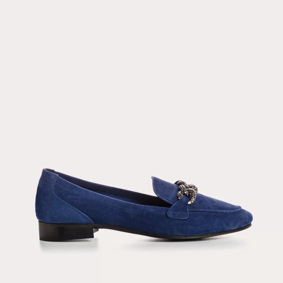 Mocassins^Reqins Mocassins Poppy Cuir Velours Bleu, Ocean