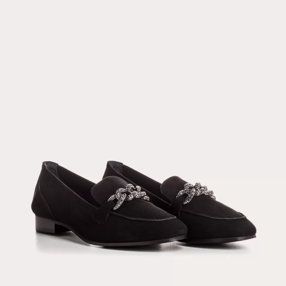 Mocassins^Reqins Mocassins Poppy Cuir Velours Noir, Noir
