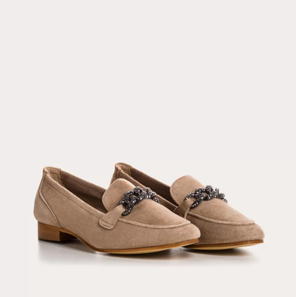 Mocassins^Reqins Mocassins Poppy Cuir Velours Beige, Beige Fonce