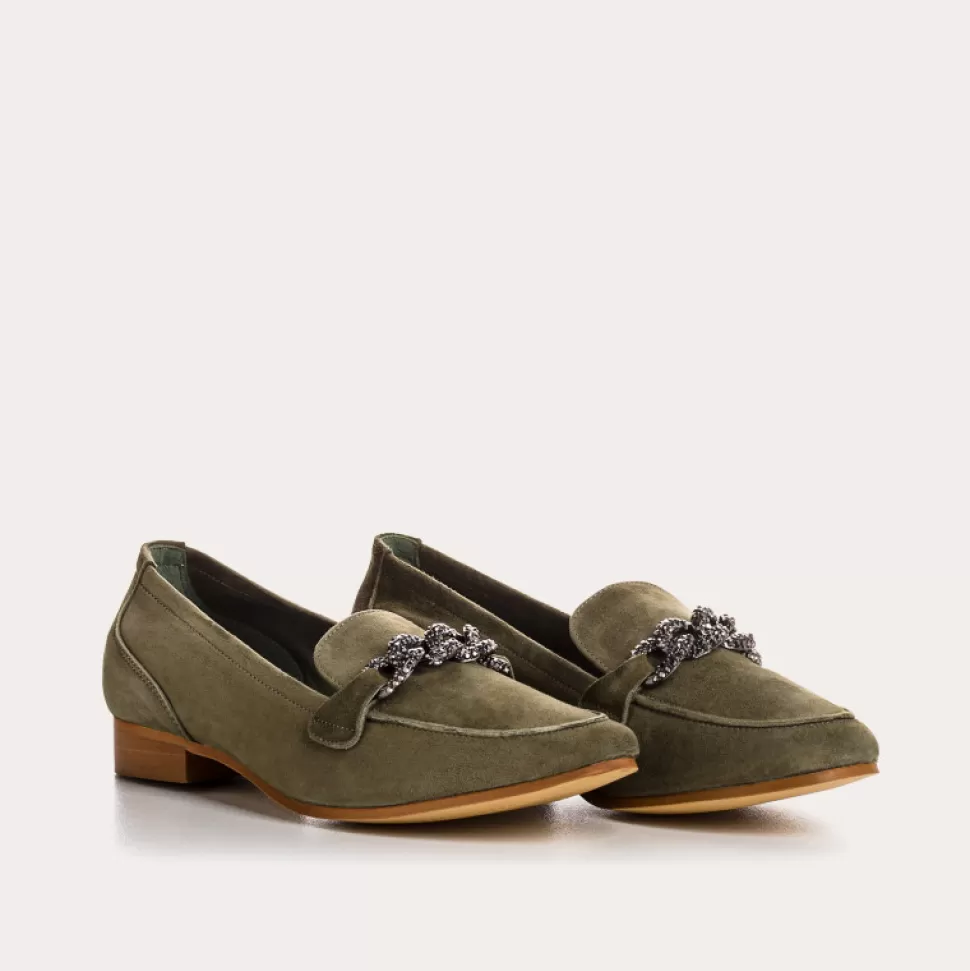 Mocassins^Reqins Mocassins Poppy Cuir Velours Vert, Olive