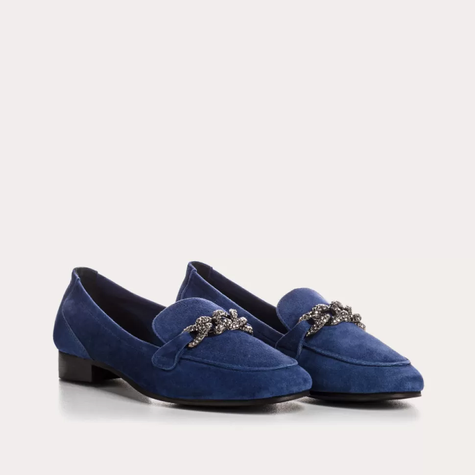 Mocassins^Reqins Mocassins Poppy Cuir Velours Bleu, Ocean
