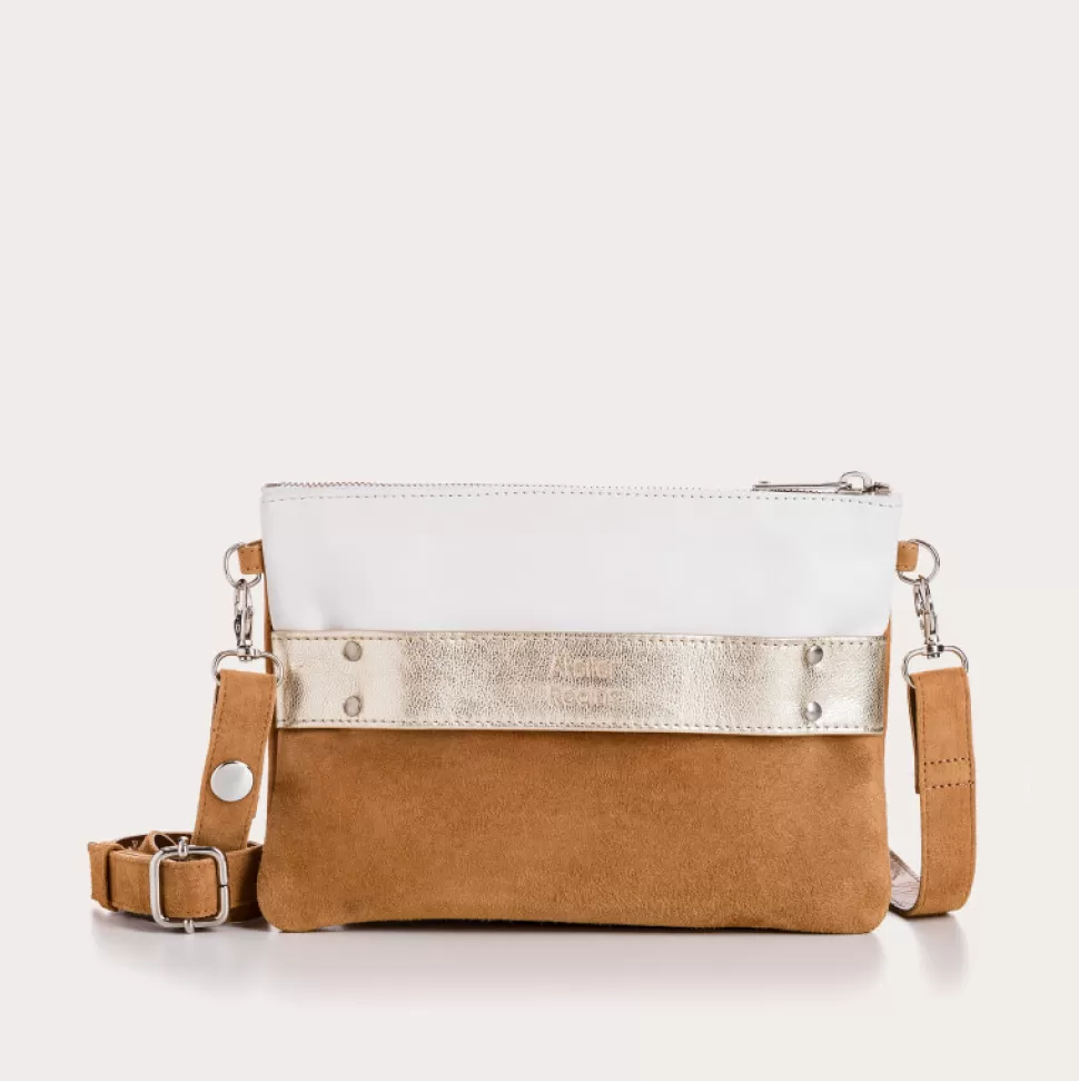 Pochettes^Reqins Pochette Carla Cuir Velours Camel/Blanc, Un
