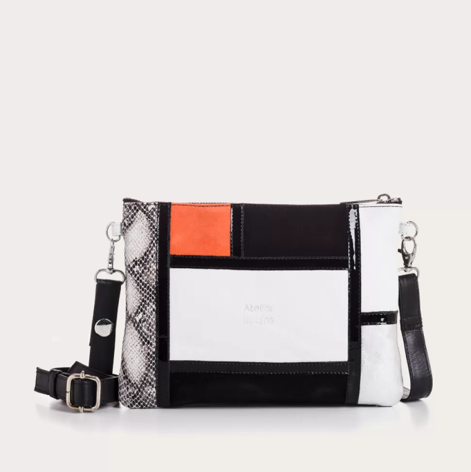 Pochettes^Reqins Pochette Cezanne Mix Cuir Velours/Python Noir/Mandarine, Un
